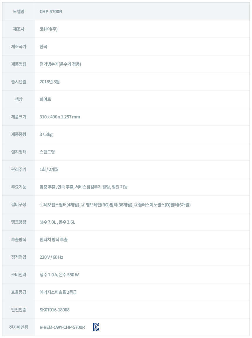 CHP-5700R_코웨이 시루직수 워터 스탠드 정수기_6번째 상세정보 코웨이 CHP-5700R 코웨이 시루직수 워터 스탠드 정수기 상세이미지 6