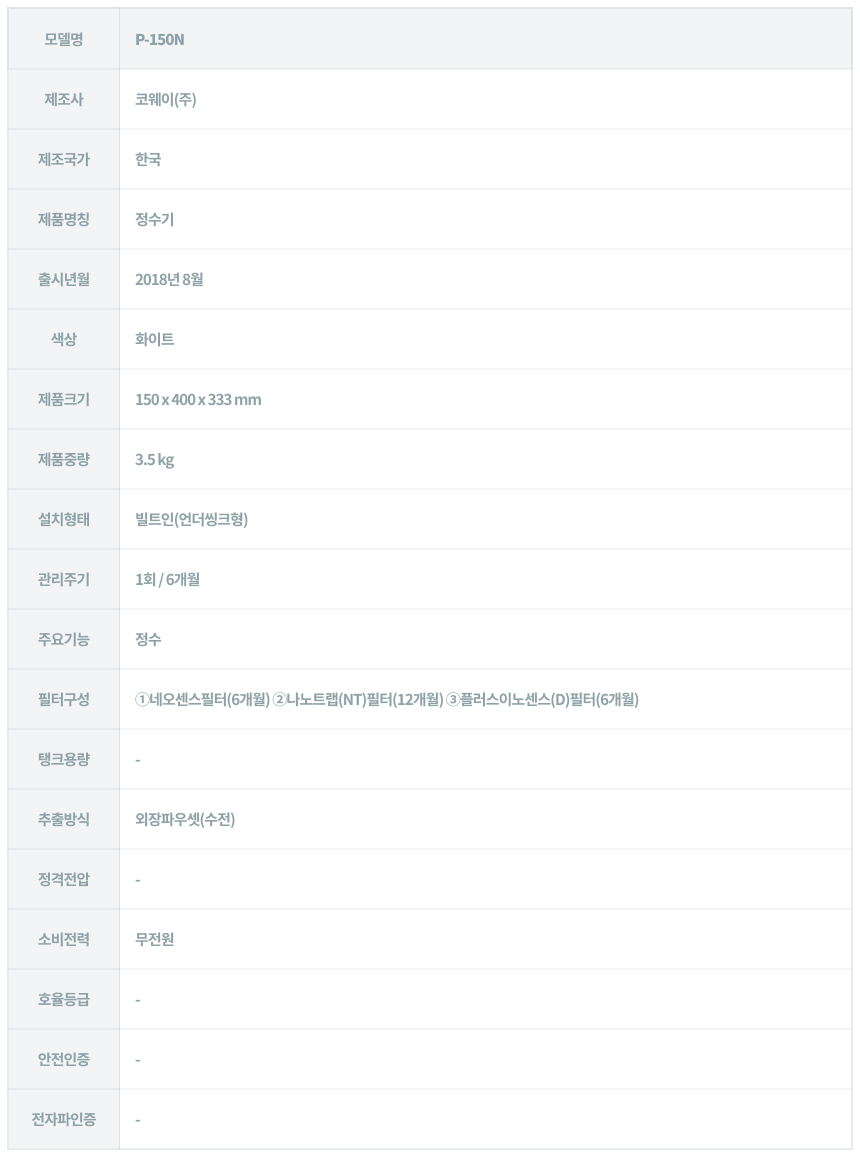 코웨이 P-150N 코웨이 빌트인 정수기 미니 상세이미지 5