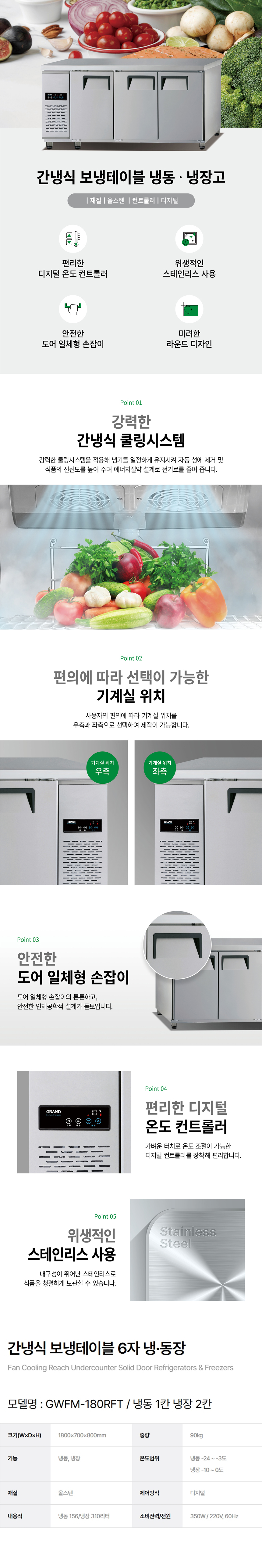 동양렌탈 GWFM-180RFT 그랜드우성 6자 업소용 간냉식 냉동·장 보냉테이블 냉동고 냉장고 상세이미지 1