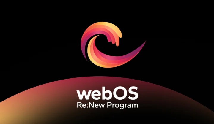 어두운 배경에 webOS 리뉴(Re:New) 프로그램 로고가 나타나는 이미지입니다.