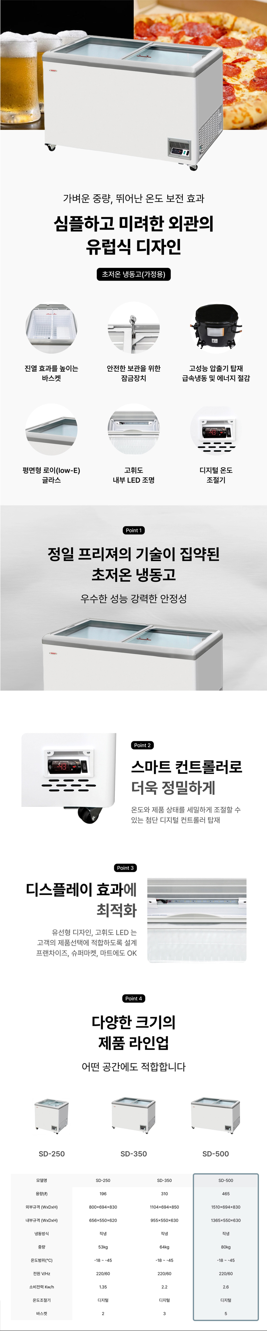동양렌탈 SD-500 정일프리져 -45도 초저온 평면형 냉동쇼케이스 업소용 냉동고 상세이미지 1