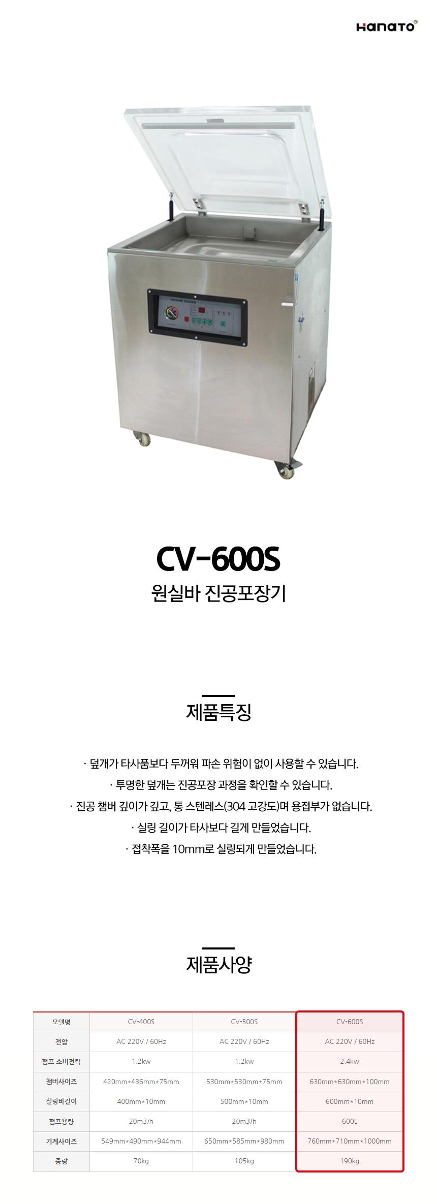 동양렌탈 CV-600S 하나토 원실바 진공포장기 상세이미지 1