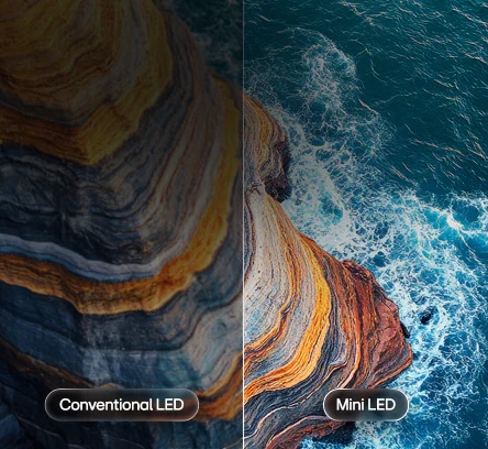 화질의 선명도를 보여주는 이미지 입니다. conventional LED와 Mini LED의 차이를 보여줍니다.