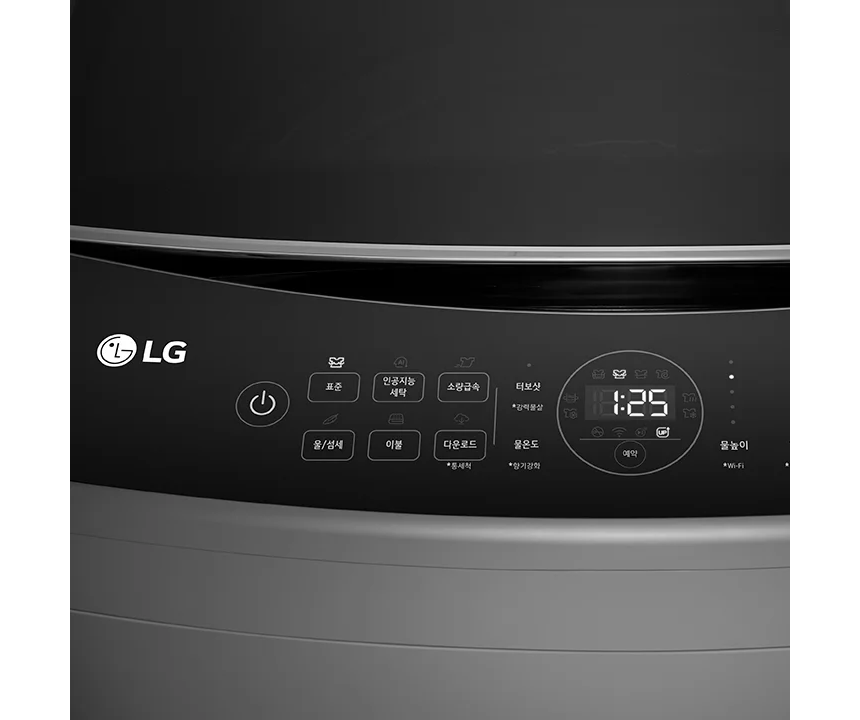 LG 통돌이 세탁기가 표시되어 있으며, 제품의 주요 특징으로 스마트 인버터 모터, 통세척 코스 등이 나열되어 있습니다. 또한, 세탁기의 용량과 에너지 효율 등급이 함께 표시되어 있습니다.