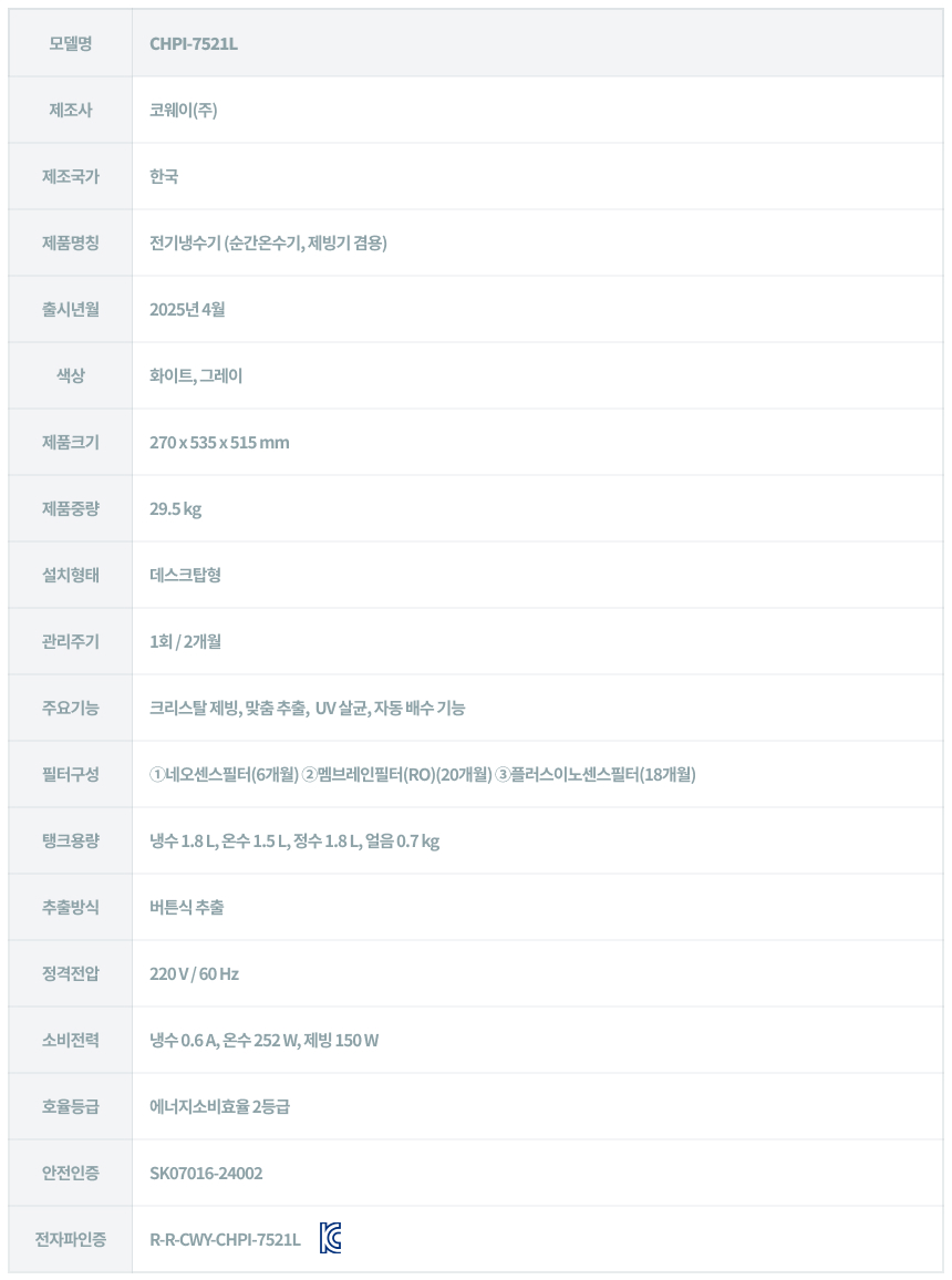 CHPI-7521L_코웨이 얼음정수기 RO_23번째 상세정보 코웨이 CHPI-7521L 코웨이 얼음정수기 RO 상세이미지 24